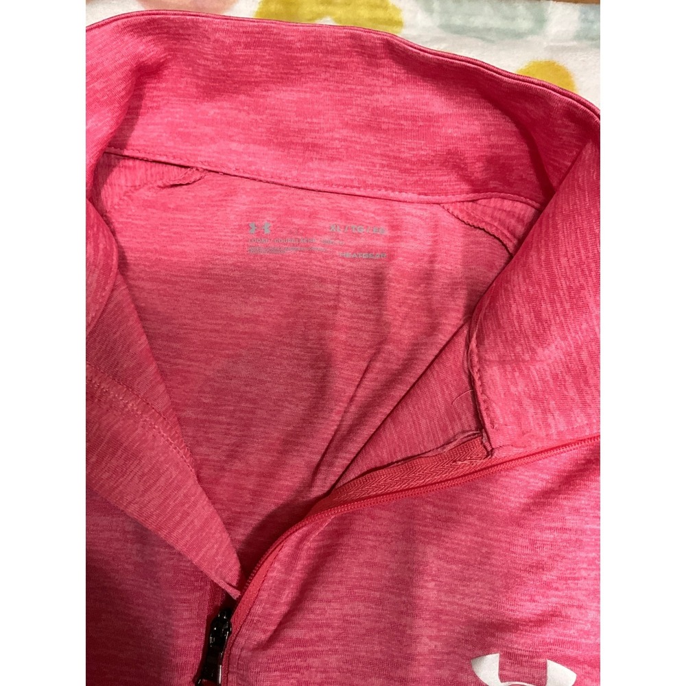 Under Armour Women's Pink Heatgear Quarter Zip Long Sleeve Athletic Top Shirt - Picture 2 of 3